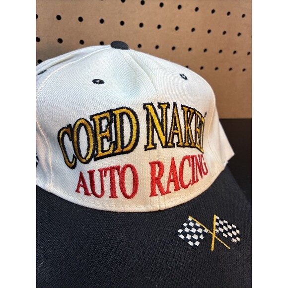 Coed Naked Auto Racing Hat Snapback Vintage 90's White Poly/Wool trucker - Picture 2 of 10